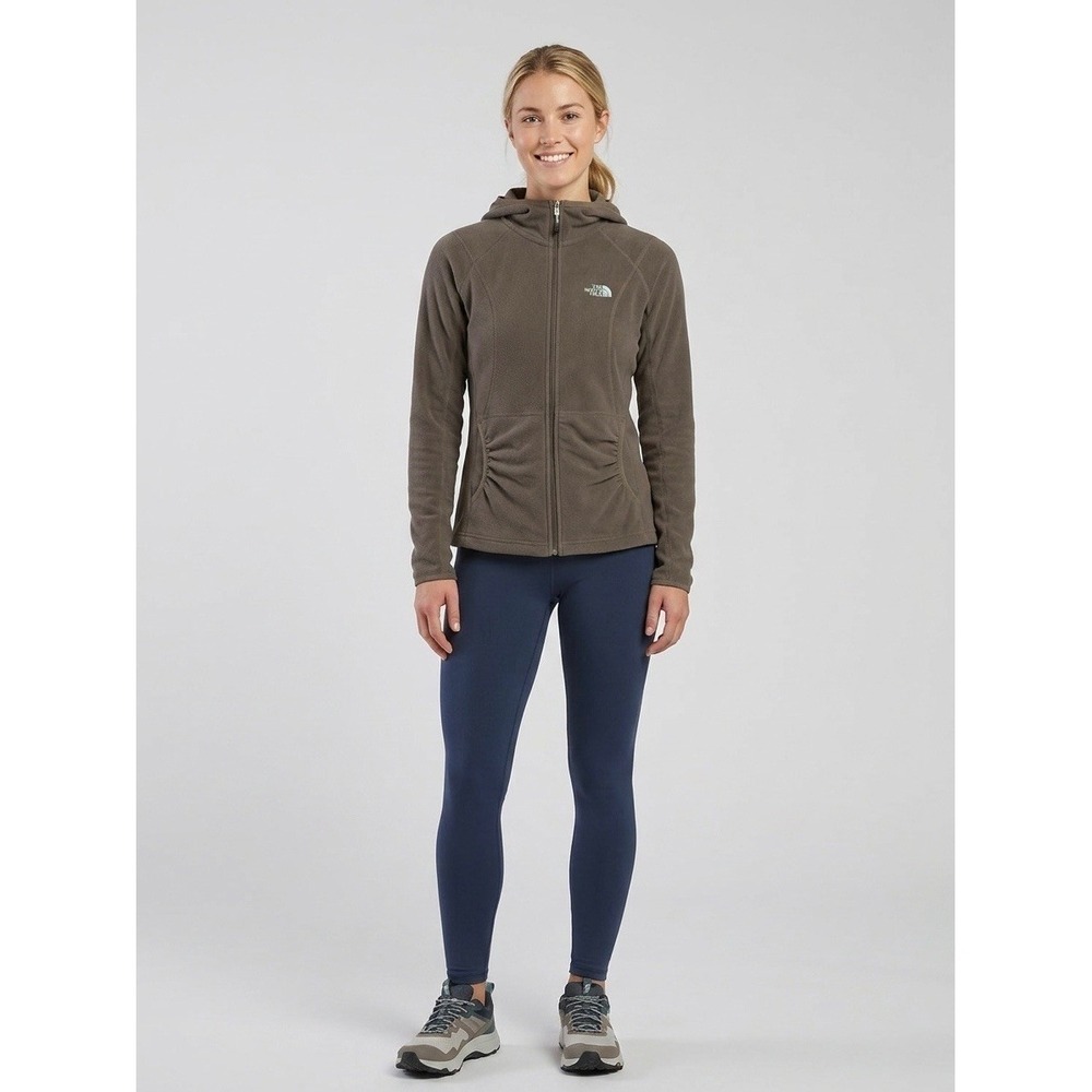 The North Face Womens Brown TKA 100 Full Zip Fleece Hoodie Ruched Pockets XS